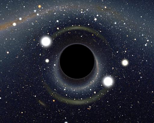 Illustration : Simulation numérique de mirage gravitationnel engendré par un trou noir - Crédit : A.Riazuelo