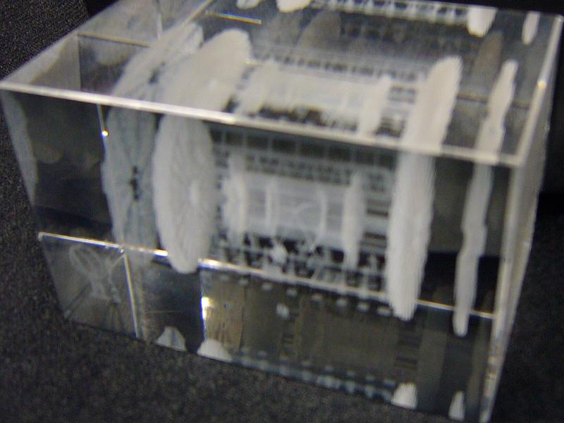 P1020567.JPG - Glass block 5x5x8 in package, with sticker on envelope